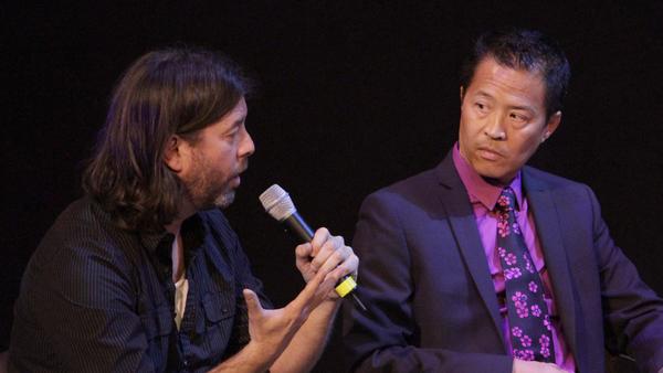 Moderator Michael John Garces, left, of the Cornerstone Theatre Company and Tim Dang of the East West Players, discussed diversity in theater back in 2013. (Lawrence K. Ho / Los Angeles Times)