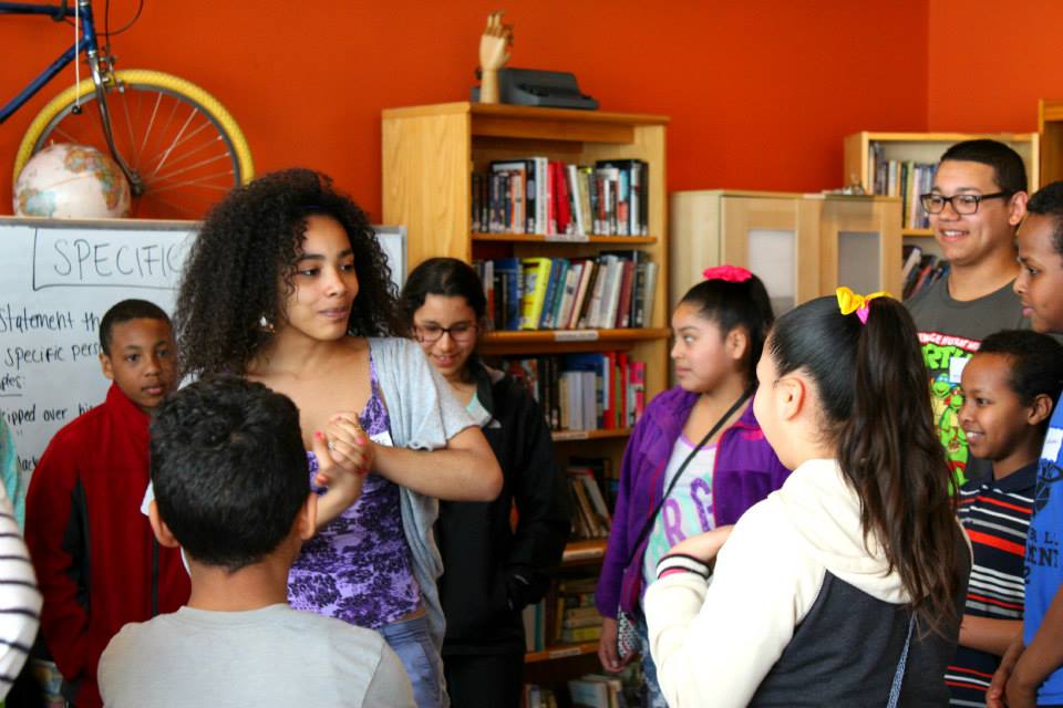 C1 Apprentices and Education Associate, Stephanie Recio led a monologue writing workshop for students at 826 Boston, November 2014.
